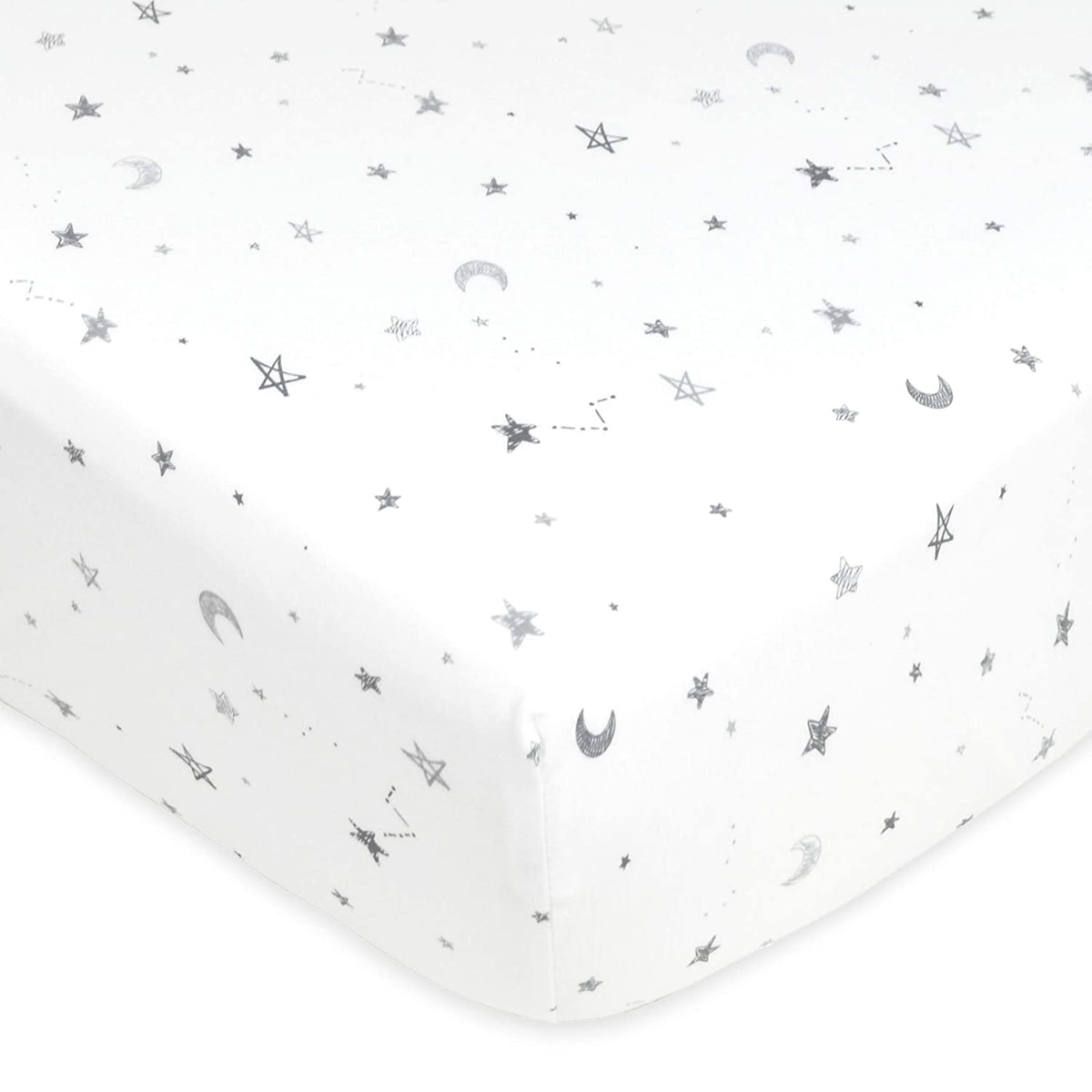 Printed Jersey Crib Sheet Grey Moon Stars