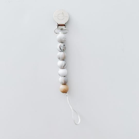 Sugar + Maple Silicone Pacifier + Teether Clip - Marble