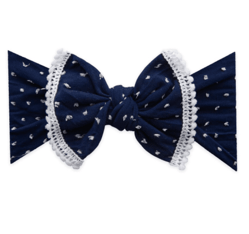 Trimmed Patterned Shabby Knot Headband - Navy