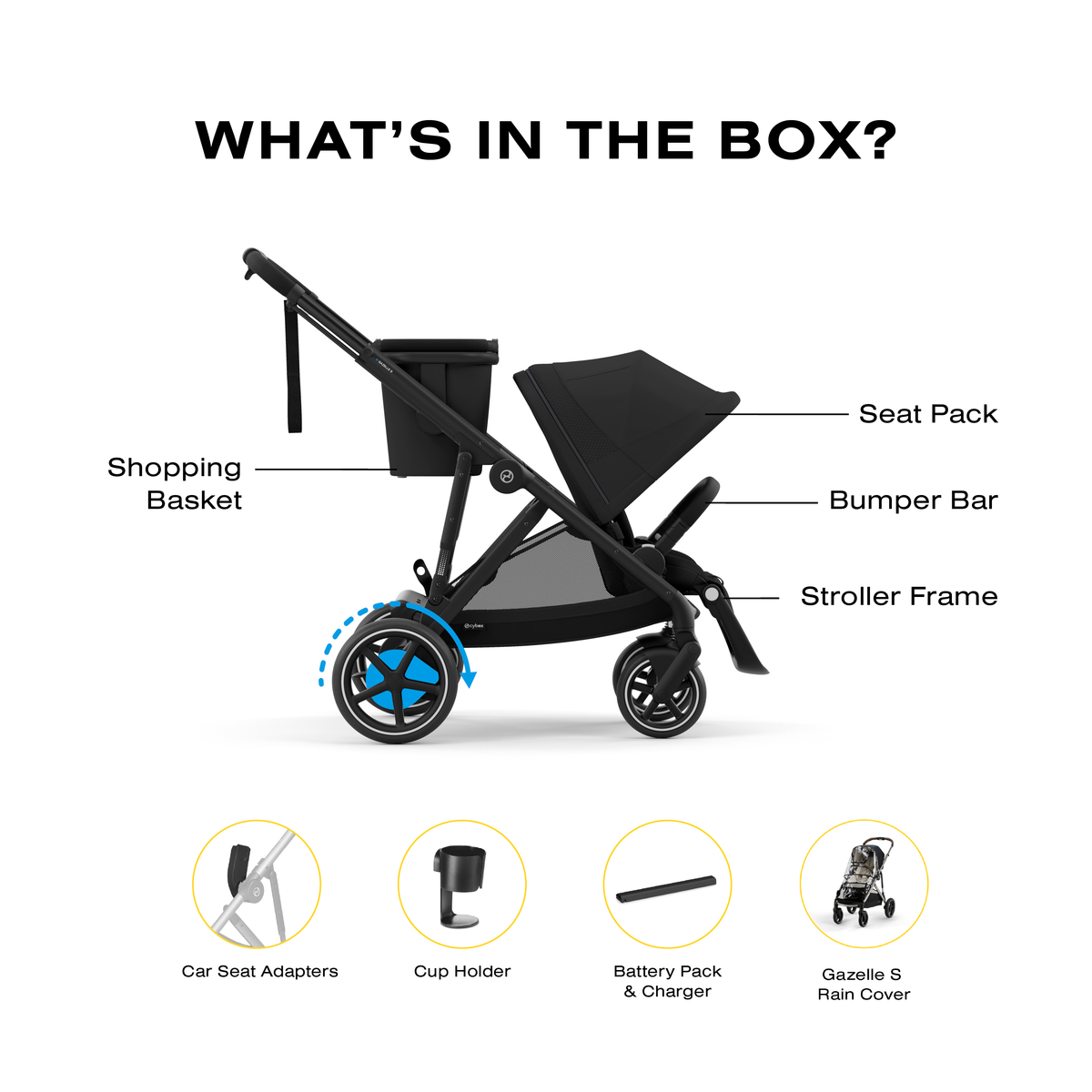 e-Gazelle S Electronic Stroller + Cot
