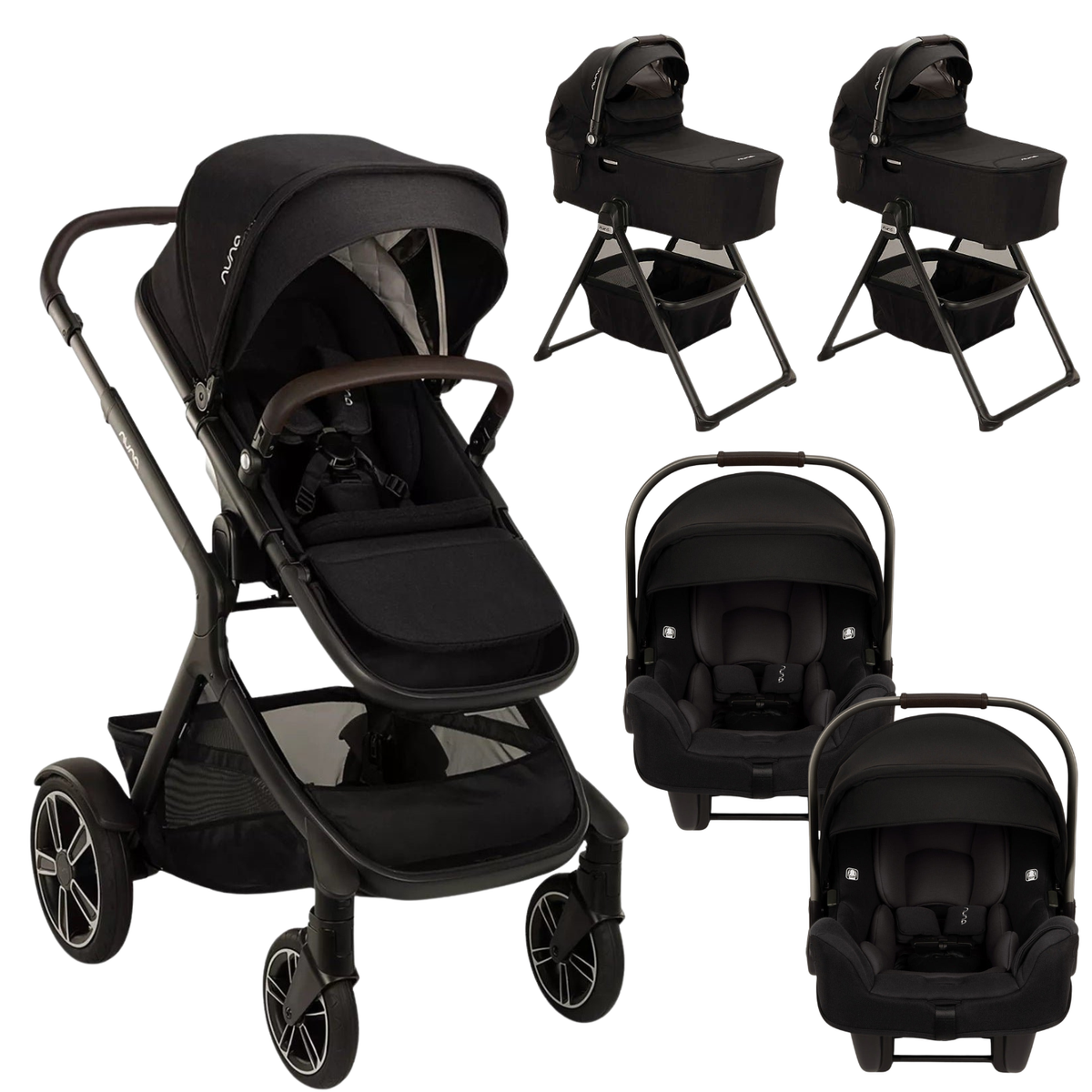 DEMI next Stroller + Bassinet + RX Twin Bundle - Caviar