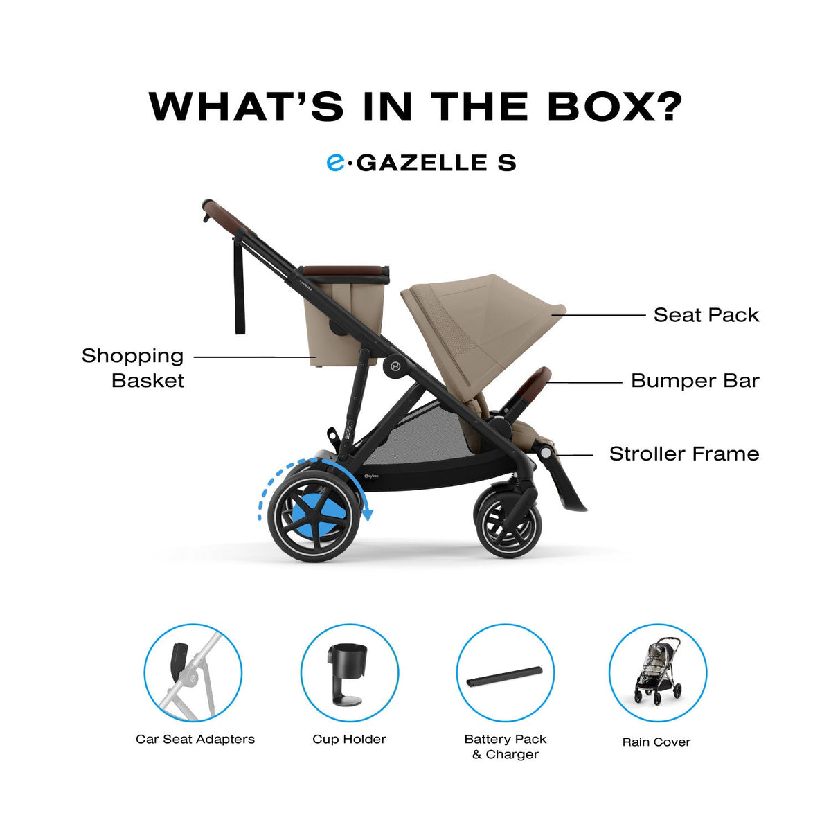 e-Gazelle S Electronic Stroller + Cot