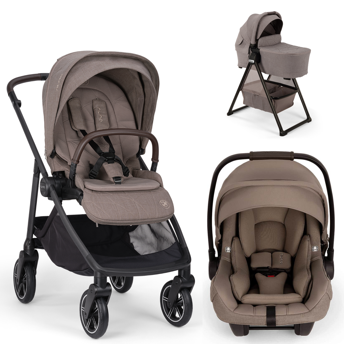 X BMW SWIV + PIPA AIRE RX + Bassinet in Umber / Cedar